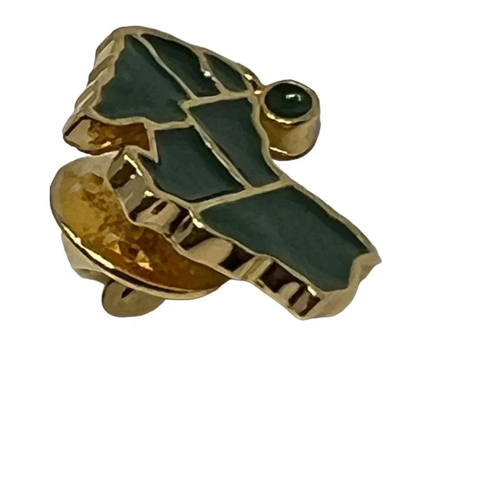 Australia Tasmania Map Brooch Green Enamel Gold Tone Tie Pin‎